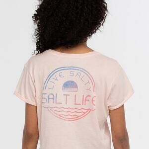 Salt Life Light Pink crop Tee with Blue Logo size small